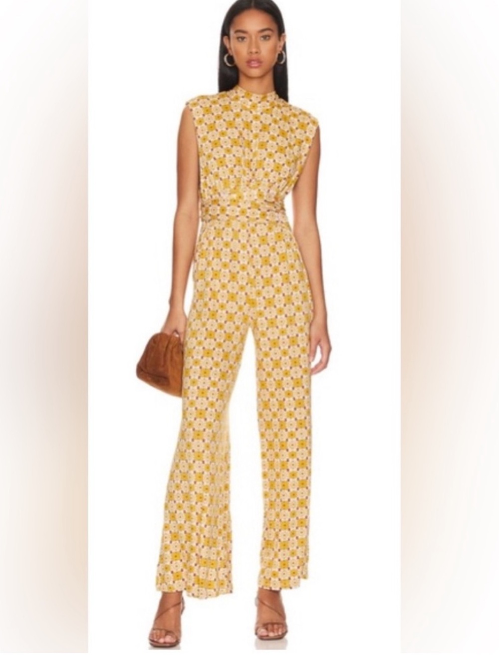 Free People Yellow Sunflower Floral Wide-Leg Sleeveless Jumpsuit
